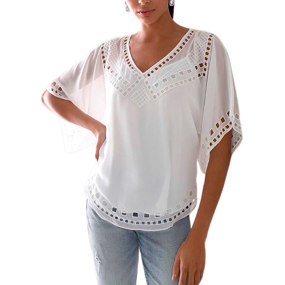 NWT* WHBM Petite Elbow Sleeve Cutout Kimono Blouse